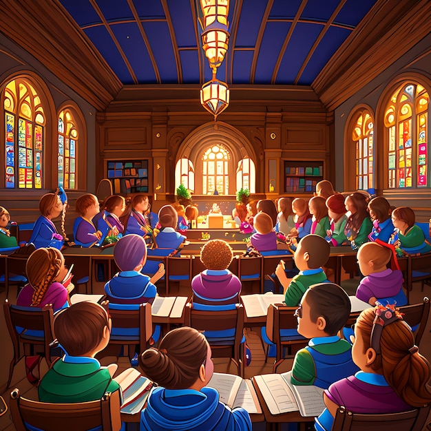 Enfants assis dans une église IA générative de photos