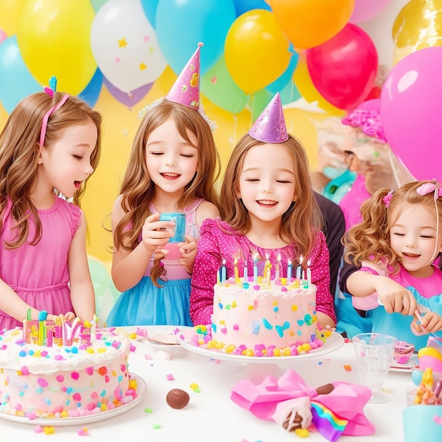 enfants célébrant la fête d'anniversaire gâteau d'anniversaire avec des bougies fête d'anniversaire pour les enfants enfant