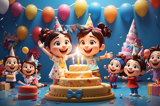 Enfants célébrant une fête d'anniversaire joyeux anniversaire