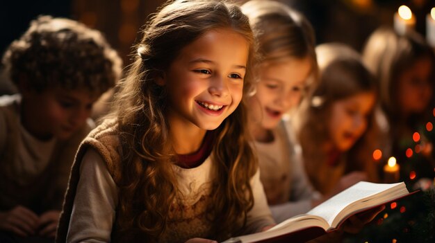 Des enfants chantent des chants de Noël.