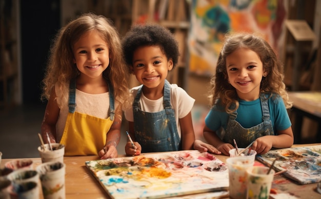 Des enfants en classe de peinture