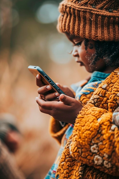 enfants cliquent sur un téléphone portable Focus sélectif