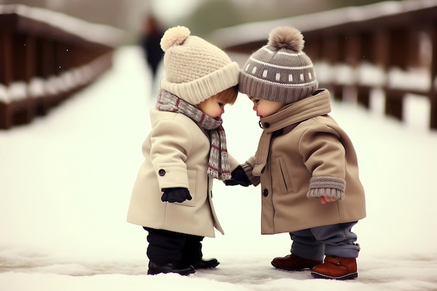 Des enfants construisent des bonhommes de neige