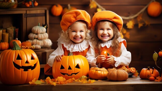 Des enfants en costume pour les fêtes d'automne d'Halloween