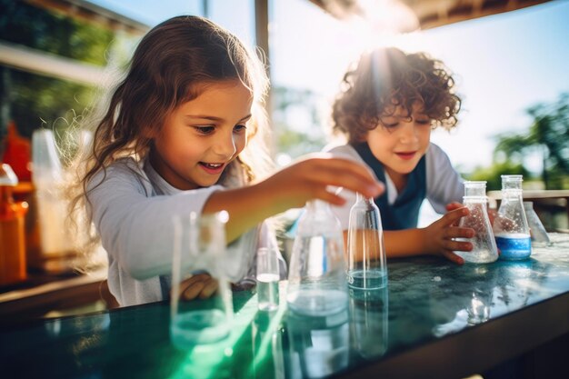 Des enfants curieux effectuent des expériences scientifiques amusantes