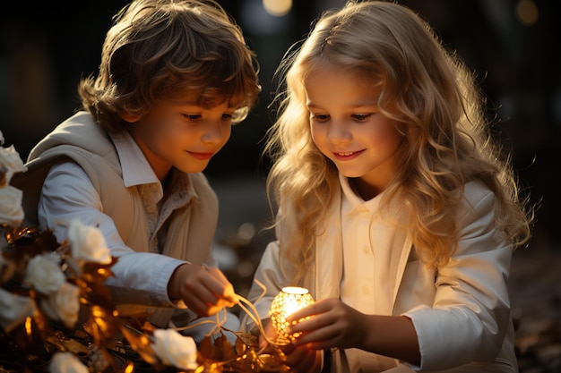 Les enfants décorent le sapin de Noël