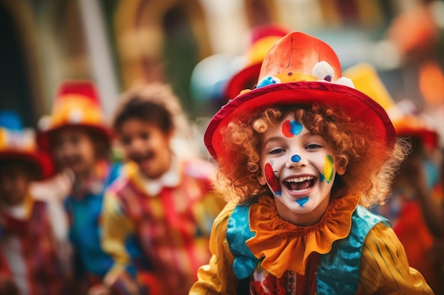 des enfants déguisés en clowns pendant les célébrations du carnaval