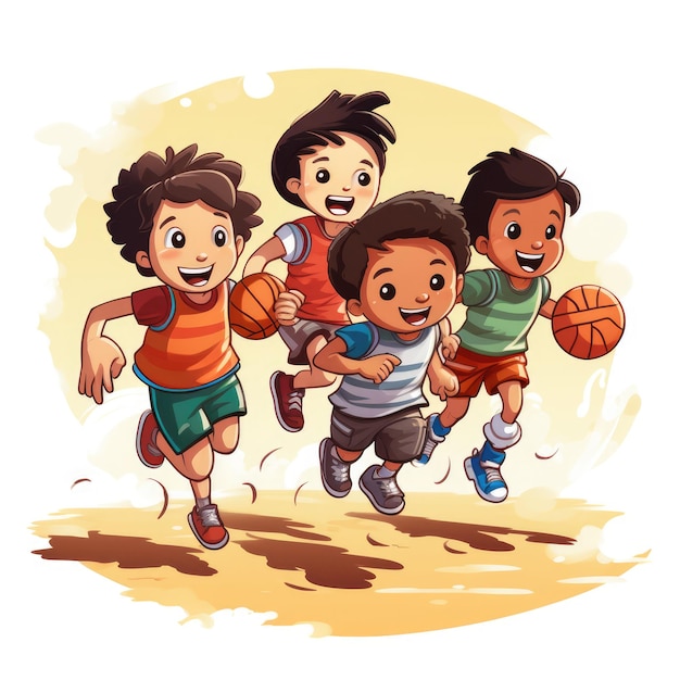 Enfants de dessin animé jouant au basket-ball Image générée par l'IA
