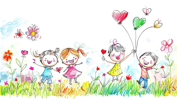 Photo des enfants dessinent du papier peint.