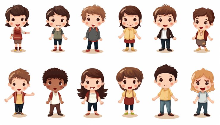 Photo enfants de dessins animés avec des expressions et des expressions différentes.