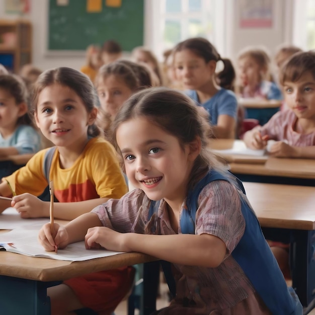 Des enfants drôles dans une salle de classe