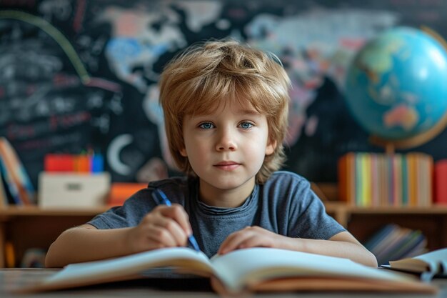 enfants d'école fille bboy étude heureux assez mignon cool lunettes sac à dos pomme crayon crayon livres cahiers d'études écriture enfant salle de classe intellect primaire début et fin de la cloche de l'école