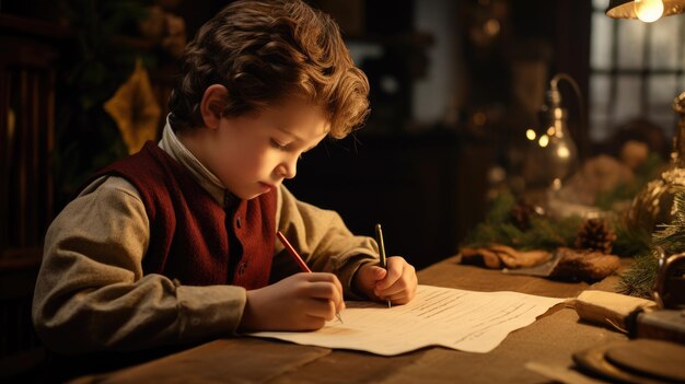 Des enfants écrivant des lettres au Père Noël.