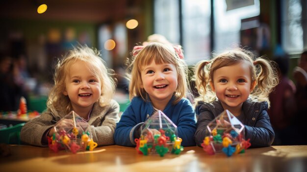 Enfants enthousiastes jouant avec des jouets en classe