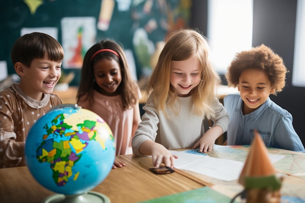 Photo des enfants excités par la géographie et l'ia générative