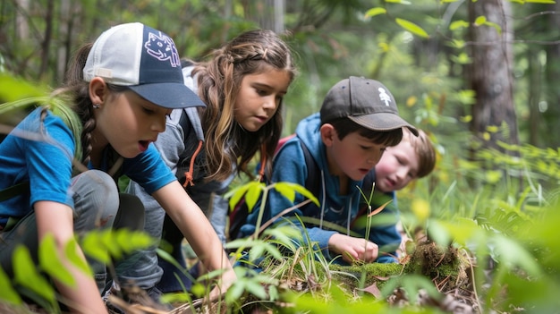 Des enfants explorent les merveilles naturelles de la forêt dans un camp d'été