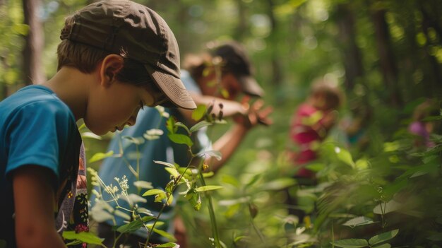 Des enfants explorent les merveilles naturelles de la forêt dans un camp d'été