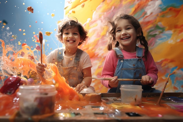 Photo les enfants expriment leur créativité à travers la peinture