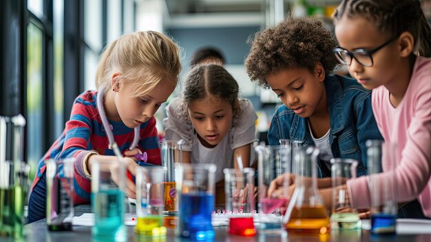 Des enfants à une foire scientifique