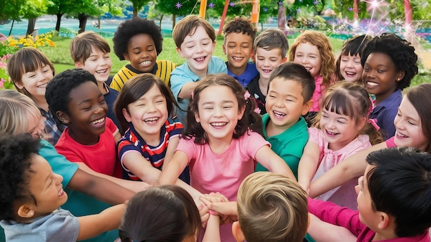 Des enfants font un cercle.