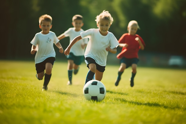 Enfants Football Football Jeunes Enfants Joueurs Match Sur Terrain De Football