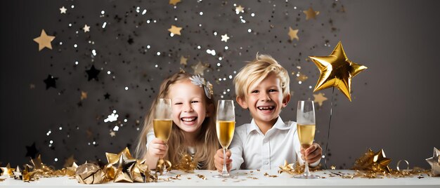 Enfants heureux célébrant la fête du nouvel an avec espace de copie