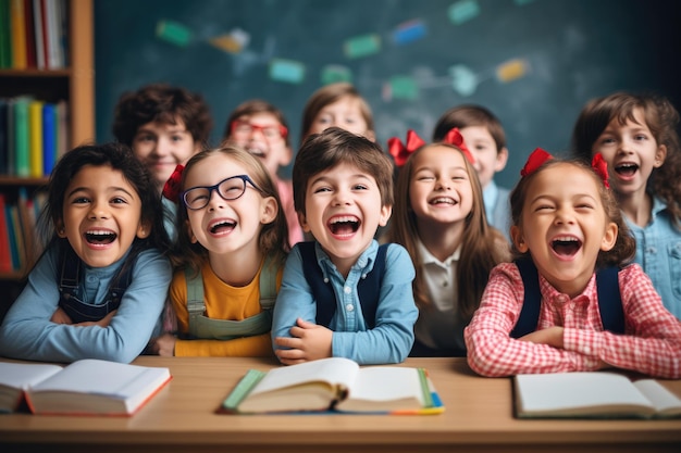 Des enfants heureux à l'école primaire en classe