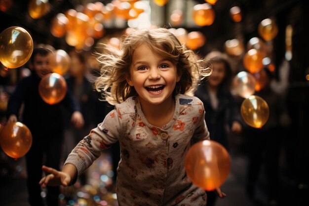 Enfants heureux en fête avec des vessies et des bonbons génératifs IA