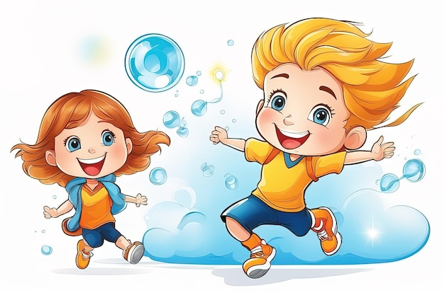 Des enfants heureux jouant dans l'eau Illustration Des enfants heureux jouer dans l' eau Illustration Illustration