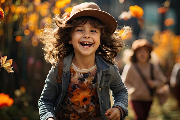 Des enfants heureux recherchent des chapeaux colorés dans un parc ensoleillé IA générative