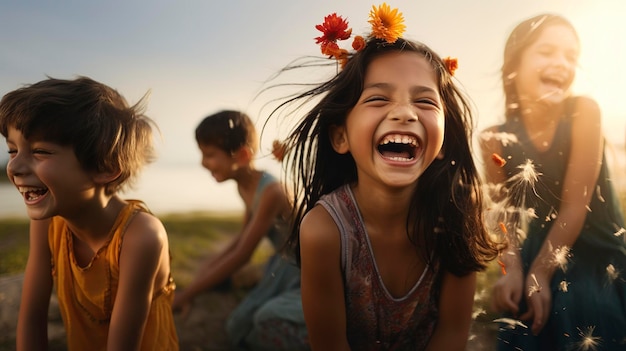 Enfants heureux riant ensemble