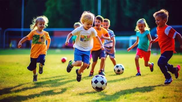 Enfants jouant au football générés par l'IA