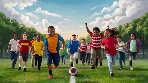 Des enfants jouant au football.