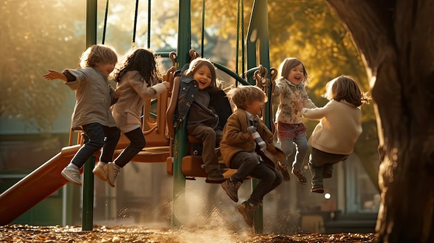 Enfants jouant sur une balançoire dans un parc