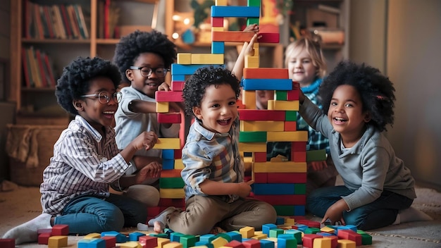 Des enfants jouant avec des blocs.