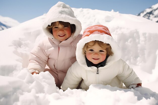 Enfants jouant dans la neige