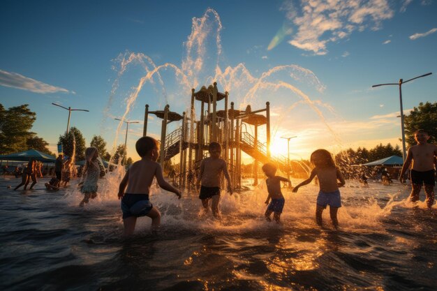 Des enfants jouant dans un Splash Pad IA générative