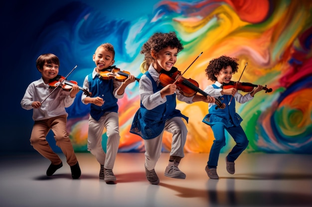 Photo enfants jouant du violon dans un groupe génératif d'ia