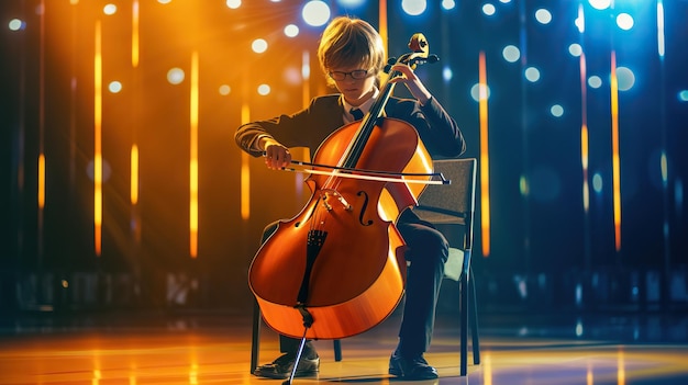 Des enfants jouant du violon sur scène.