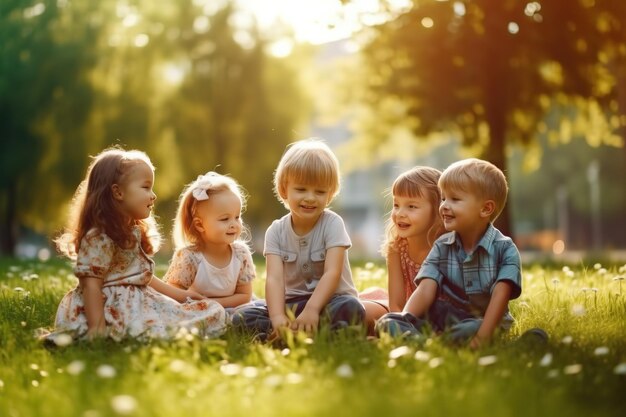 enfants jouant ensemble dans un parc aux beaux jours