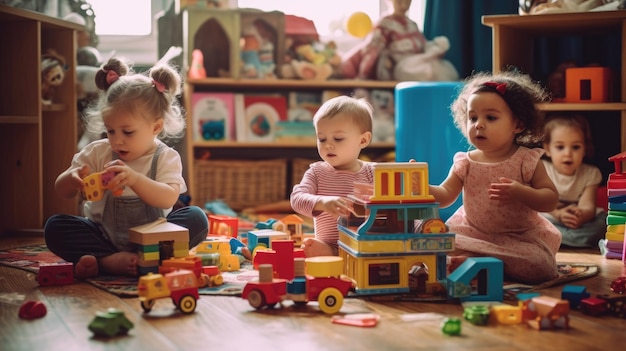 Des enfants jouant avec des jouets dans une salle de jeux