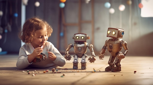Enfants jouant avec des robots et des jouets de codage