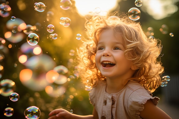 Les enfants jouent avec les bulles de savon.