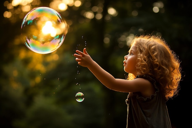 Les enfants jouent avec les bulles de savon.