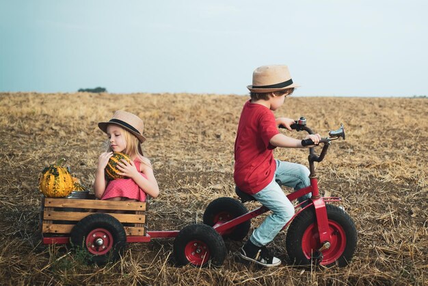 Les enfants jouent à l'extérieur Profitez du moment Moments heureux Copiez l'espace Garde d'enfants Promenade dans la campagne Enfants