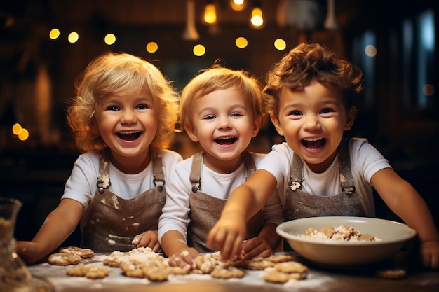 Des enfants joyeux cuisinent dans la cuisine