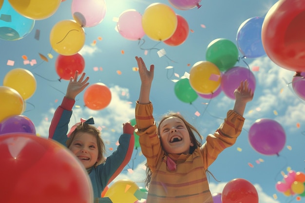 Des enfants joyeux jouant avec des ballons colorés