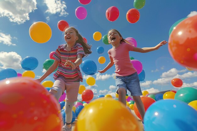 Des enfants joyeux jouant avec des ballons colorés