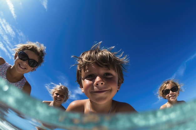 Des enfants joyeux profitent d'une journée ensoleillée à la piscine