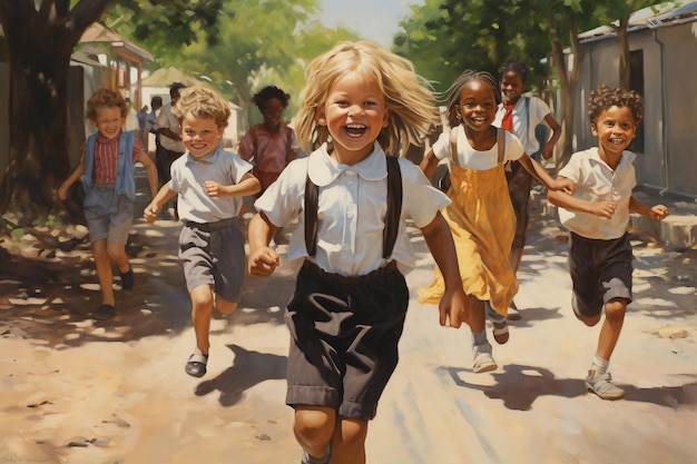 Des enfants joyeux sprintant de rire